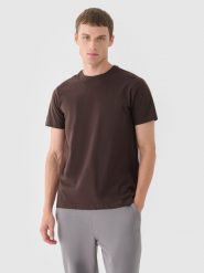4F T-shirt regular gładki męski - brązowy L. Brązowe koszulki sportowe męskie 4f, l, bez wzorów, z bawełny, bez kołnierzyka, bez ramiączek. W wyprzedaży za 29.99 zł.