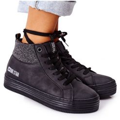 Wysokie Ocieplane Trampki Big Star II274147 Czarne. Czarne trampki i tenisówki damskie bez wzorów, z materiału, retro, bez zapięcia. Za 277.83 zł.