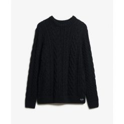 Sweter warkoczowy Superdry Jacob. Niebieskie swetry przez głowę męskie Superdry., na zimę, m, bez wzorów, ze splotem, bez kołnierzyka. Za 374.80 zł.