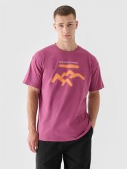 4F T-shirt oversize z nadrukiem męski - czerwony S. Czerwone koszulki sportowe męskie 4f, m, bez wzorów, z bawełny, klasyczne, bez kołnierzyka. Za 29.99 zł.