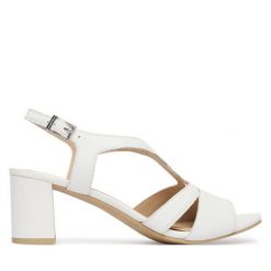 Sandały Caprice. Białe sandały damskie Caprice, bez wzorów, bez obcasa, na słupku, bez zapięcia. Za 329.99 zł.