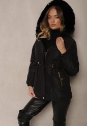 Czarna Kurtka Parka o Dwustronnym Kroju z Futrem i Odpinanym Kapturem Zinnissa. Czarne kurtki damskie Renee, l, bez wzorów, z futra, eleganckie. Za 189.99 zł.