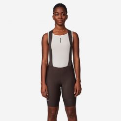 Spodenki rowerowe szosowe damskie Van Rysel Endurance EDR na szelkach. Brązowe obuwie sportowe damskie VAN RYSEL, l, bez wzorów, sportowe, z podwyższonym stanem, rowerowe. Za 219.99 zł.