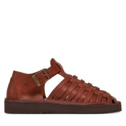 Sandały Fracap. Brązowe sandały damskie Fracap, bez wzorów, bez obcasa, na płaskiej podeszwie, bez zapięcia. Za 499.99 zł.