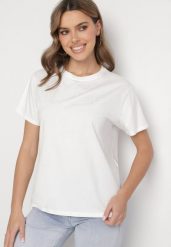 Biała Bawełniana Bluzka z Napisem i Kokardą Tinala. Białe t-shirty i topy dla dziewczynek Born2be, bez wzorów, z bawełny, bez ramiączek. Za 34.99 zł.
