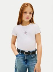 Tommy Hilfiger T-Shirt KG0KG09097 Biały Extra Slim Fit. Białe t-shirty i topy dla dziewczynek Tommy Hilfiger, bez wzorów, z bawełny, bez ramiączek. Za 129.99 zł.