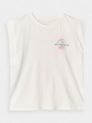 4F Top z nadrukiem dziewczęcy - biały 134 (8-9 lat). Białe t-shirty i topy dla dziewczynek 4f, bez wzorów, z bawełny, bez ramiączek. W wyprzedaży za 19.99 zł.