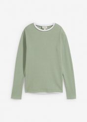 Bluzka z długim rękawem 2 w 1 z czystej bawełny o waflowej strukturze. Zielone koszule dla chłopców bonprix, bez wzorów, z bawełny, bez kołnierzyka, bez ramiączek. Za 64.99 zł.