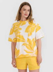 4F T-shirt oversize z nadrukiem damski - granatowa XL. Niebieskie koszulki sportowe damskie 4f, xl, bez wzorów, z bawełny, klasyczne, bez kołnierzyka. W wyprzedaży za 49.99 zł.