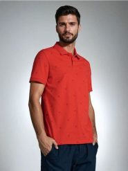 Koszulka polo z ozdobnym wzorem allover - czerwony. Czerwone koszulki polo męskie Sinsay, l, bez wzorów, bez ramiączek. W wyprzedaży za 22.99 zł.