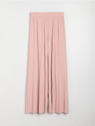 Plisowane spodnie wide leg z elastycznym pasem - różowy. Czerwone spodnie materiałowe damskie Sinsay, l, bez wzorów. Za 39.99 zł.