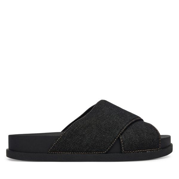 Klapki Tommy Jeans. Czarne klapki damskie Tommy Jeans, bez wzorów, z denimu, bez obcasa. Za 142.99 zł.