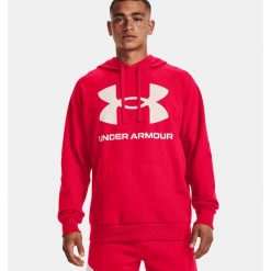 Bluza fitness męska Under Armour Rival Fleece Big Logo HD. Czerwone bluzy męskie Under Armour, m, bez wzorów, z kapturem, na fitness i siłownię. Za 183.00 zł.
