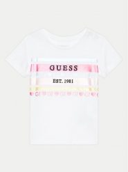 Guess T-Shirt A4YI03 K6YW4 Biały Regular Fit. Białe t-shirty i topy dla dziewczynek Guess, z aplikacjami, z bawełny, bez ramiączek. Za 49.99 zł.