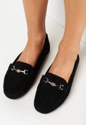 Czarne Mokasyny z Imitacji Zamszu z Metalową Ozdobą Gelalline. Czarne mokasyny damskie Born2be, z jeansu, biznesowe. Za 69.99 zł.