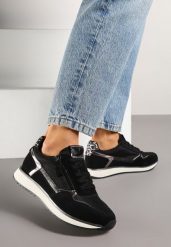 Czarne Sneakersy z Metalicznymi Wstawkami i Ozdobnym Suwakiem Alanatia. Czarne obuwie sportowe damskie Born2be, bez wzorów, z jeansu. Za 129.99 zł.