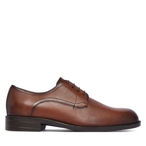 Półbuty BOSS. Brązowe eleganckie półbuty Boss, wizytowe, bez zapięcia. Za 845.99 zł.
