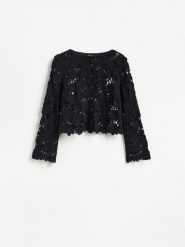 Crochetowy kardigan - czarny. Czarne kardigany damskie Reserved, l, bez wzorów, z bawełny. Za 119.99 zł.