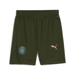 Szorty Manchester City 2024/25. Zielone krótkie spodenki sportowe męskie Puma, bez wzorów, do piłki nożnej. W wyprzedaży za 176.95 zł.