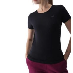 Koszulka Damska 4F. Czarne t-shirty damskie 4f, bez wzorów, bez kołnierzyka. Za 84.99 zł.
