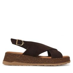 Sandały Tamaris. Brązowe sandały damskie Tamaris, bez wzorów, bez obcasa, na koturnie, bez zapięcia. Za 369.99 zł.