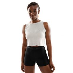 Damska treningowa koszulka crop top bez rękawów Fitness Siroko Avast. Białe koszulki sportowe damskie SIROKO, xs, bez wzorów, z materiału, bez kołnierzyka, bez ramiączek, do biegania. Za 85.00 zł.