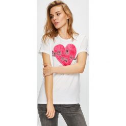 Trussardi Jeans - Top. Szare topy damskie TRUSSARDI JEANS, z nadrukiem, z bawełny, z okrągłym kołnierzem, z krótkim rękawem. W wyprzedaży za 239.90 zł.