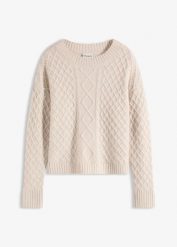Sweter. Brązowe swetry damskie bonprix, bez wzorów, bez kołnierzyka, bez ramiączek, bez kaptura. Za 119.99 zł.