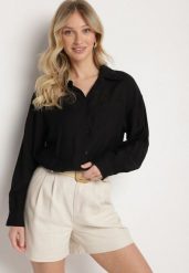 Czarna Wiskozowa Koszula Ozdobiona Kieszonką Dovesse. Czarne bluzki damskie Born2be, m, bez wzorów, z jeansu, eleganckie, bez kołnierzyka, bez ramiączek. Za 69.99 zł.