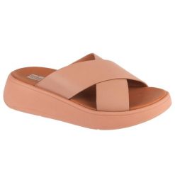 Sandały FitFlop Wygodne Beżowe Letnie. Brązowe klapki damskie Flip Flop, bez wzorów, ze skóry, eleganckie, bez obcasa. W wyprzedaży za 278.35 zł.