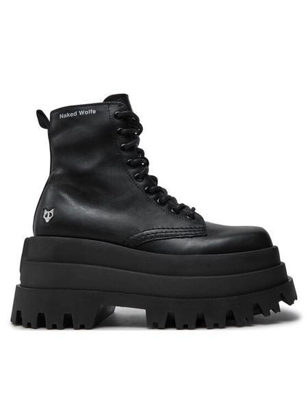Naked Wolfe Trzewiki Sloane Czarny. Czarne botki damskie Naked Wolfe, ze skóry, bez obcasa, na koturnie, bez zapięcia. Za 929.99 zł.