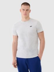 4F T-shirt regular gładki męski - szary S. Szare koszulki sportowe męskie 4f, m, bez wzorów, z bawełny, klasyczne, bez kołnierzyka. Za 49.99 zł.