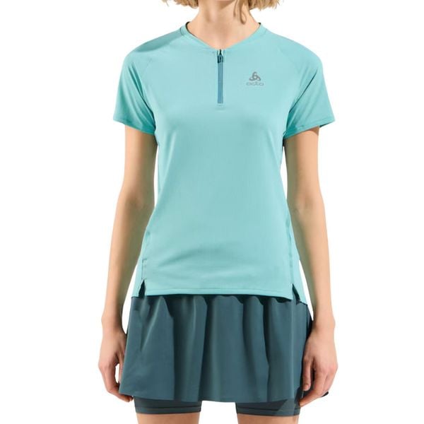 Koszulka do biegania damska Odlo X-Alp 1/2 Zip. Zielone koszulki sportowe damskie Odlo, bez wzorów, z poliesteru, bez kołnierzyka, bez ramiączek, do biegania. Za 178.25 zł.