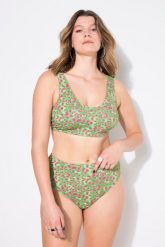 Damski Top od bikini miękkie miseczki wzór w panterkę. Zielone topy damskie Ulla Popken, plus size, bez wzorów, z elastanu, bez kołnierzyka, bez ramiączek. Za 116.99 zł.
