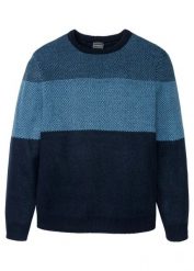 Cienki sweter o kroju regular fit. Niebieskie swetry przez głowę męskie bonprix, m, bez wzorów, bez kołnierzyka. Za 112.99 zł.