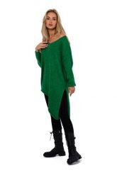 Asymetryczny Sweter Oversize - Szmaragdowy. Zielone swetry damskie MOE, uniwersalny, bez wzorów, z materiału, z asymetrycznym kołnierzem, bez ramiączek, bez kaptura. Za 246.90 zł.
