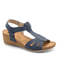 Sandały Inblu. Niebieskie klapki damskie Inblu, bez wzorów, bez obcasa, na koturnie, bez zapięcia. Za 73.99 zł.