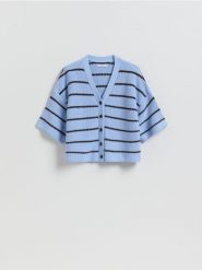 Kardigan w paski - jasnoniebieski. Niebieskie kardigany damskie Reserved, l, bez wzorów, z bawełny. Za 139.99 zł.