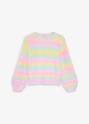 Gruby sweter z rękawami balonowymi. Żółte swetry dla dziewczynek bonprix, bez wzorów, eleganckie, bez kołnierzyka, bez ramiączek, bez kaptura. Za 109.99 zł.