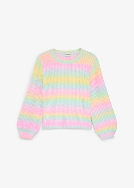 Gruby sweter z rękawami balonowymi. Żółte swetry dla dziewczynek bonprix, bez wzorów, eleganckie, bez kołnierzyka, bez ramiączek, bez kaptura. Za 109.99 zł.