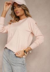 Jasnoróżowy Sweter z Dodatkiem Kaszmiru Ozdobiony Ściągaczami Sanadora. Czerwone swetry damskie Renee, bez wzorów, z jeansu, casualowe, bez kołnierzyka, bez ramiączek, bez kaptura. Za 59.99 zł.