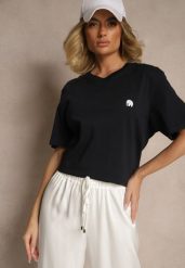 Granatowa Bawełniana Koszulka T-shirt z Małym Słonikiem Laniriel. Niebieskie bluzki damskie Renee, l, bez wzorów, z bawełny, eleganckie, bez kołnierzyka. Za 34.99 zł.