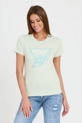 GUESS Miętowy damski t-shirt bawełniany Icon Tee, Rozmiar S. Zielone t-shirty damskie Guess, s, z aplikacjami, z bawełny, bez kołnierzyka. W wyprzedaży za 181.99 zł.