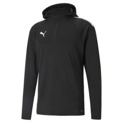 Bluza treningowa z kapturem Puma Team Liga. Czarne bluzy męskie Puma, bez wzorów, z kapturem. W wyprzedaży za 99.00 zł.