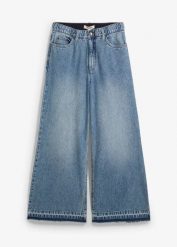 Dżinsy Wide Leg, high waist, cropped. Niebieskie jeansy damskie bonprix, z podwyższonym stanem. Za 117.99 zł.