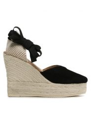 Manebi Espadryle Heart-Shaped Wedge Espadrilles K 1.0 WH Czarny. Czarne sandały damskie Manebi, bez wzorów, ze skóry, bez obcasa, bez zapięcia. Za 559.99 zł.