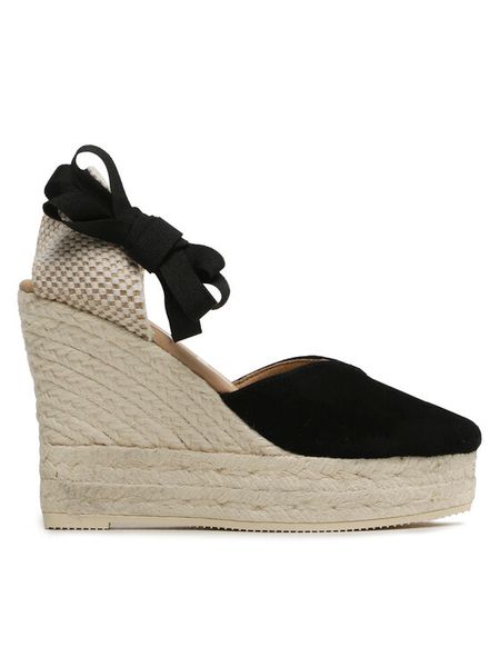 Manebi Espadryle Heart-Shaped Wedge Espadrilles K 1.0 WH Czarny. Czarne sandały damskie Manebi, bez wzorów, ze skóry, bez obcasa, bez zapięcia. Za 559.99 zł.