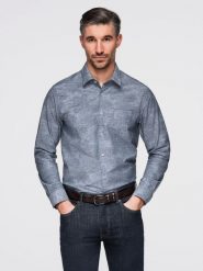 Klasyczna flanelowa męska koszula bawełniana w kwiaty - szara V3 - Rozmiar: XL. Szare koszule męskie Ombre Clothing, m, bez wzorów, z bawełny, klasyczne, bez kołnierzyka, bez ramiączek. W wyprzedaży za 59.99 zł.