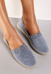 Niebieskie Espadryle Mooch. Niebieskie espadryle damskie Renee, z aplikacjami, bez obcasa, na płaskiej podeszwie, bez zapięcia. Za 54.99 zł.