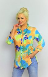 Elegancka koszula w letnie wzory z rękawem 3/4 PLUS SIZE XXL. Bluzki damskie Nasi partnerzy, na lato, plus size, bez wzorów, z bawełny, eleganckie, bez kołnierzyka, plus size, bez ramiączek. Za 199.90 zł.